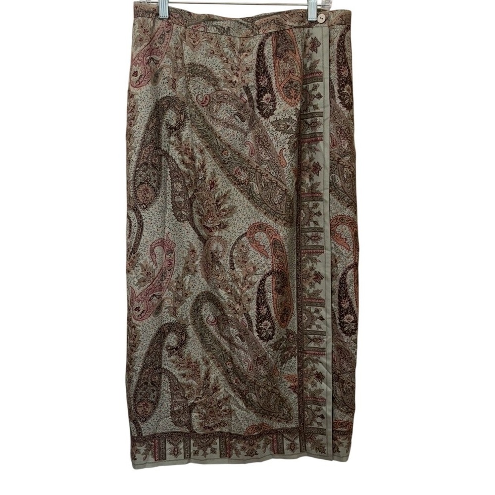 Talbots Vintage Size 16 100% Silk Paisley Maxi Wrap Skirt Old Money Heritage